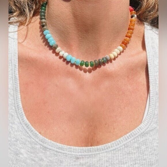 Chunky Beaded Choker waterproof Gold Charm Clasp Colorful Gemstone Necklace CUTE - Picture 8 of 12